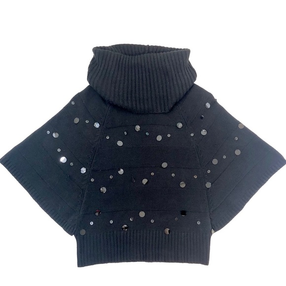 Dressy Sweater Cowl Neck Cropped Paillettes Holiday Evening Black Medium M - Picture 5 of 10
